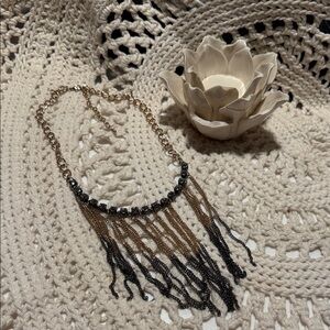 Elegant Black and Gold Fringe Necklace